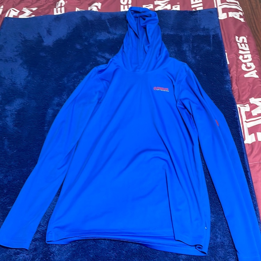 Blue long sleeve shirt with hoodie